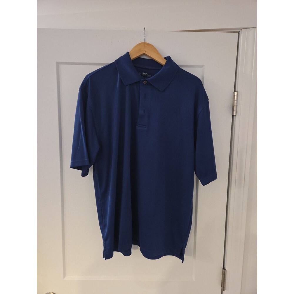 #91 Men's Large PGA Tour Large Navy Blue collard button up polo golf shirt